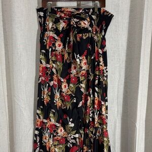 Black and Floral Tiered Palazzo Pants